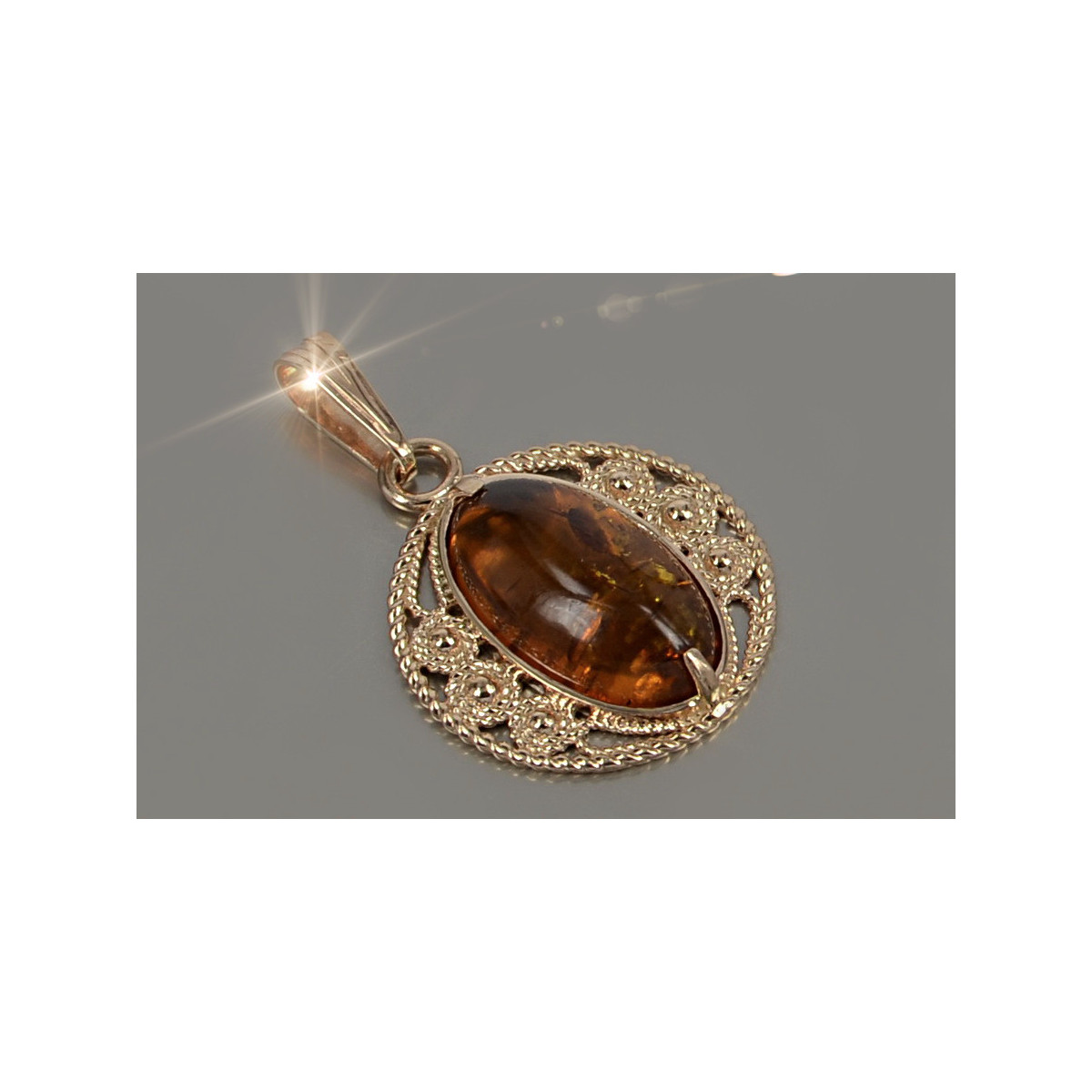 "Pendentif d'Origine Ambre et Or Rose 14 Carats, Style Vintage" vpab004