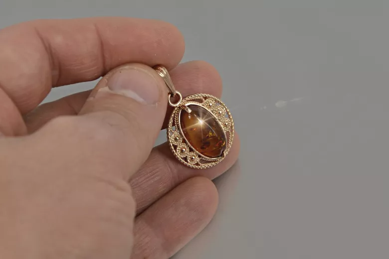 "Original Vintage Amber Pendant Encased in 14K Rose Gold" vpab004