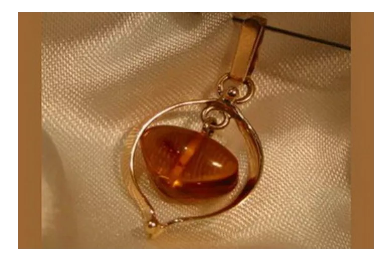 "Pendentif D'origine Vintage en Ambre et Or Rose 14 Carats 585" vpab005