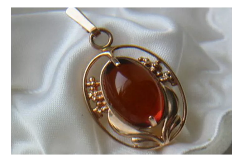 Pendentif précieux vintage en ambre et or rose 14 carats vpab008