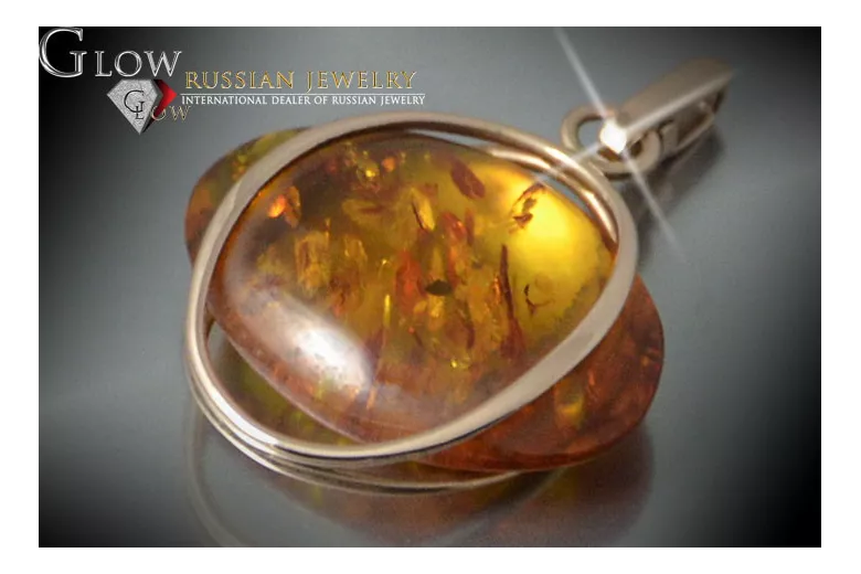 "14K Rose Gold 585 Original Vintage Amber Pendant" vpab013