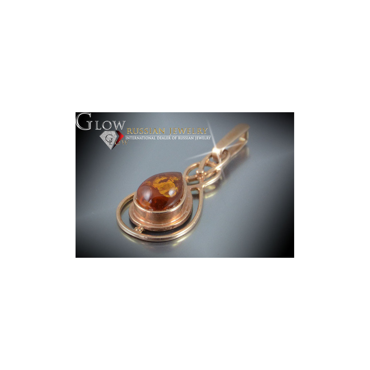 "Superbe Pendentif Ambre Or Rose 14 Carats 585, Style Vintage" vpab014