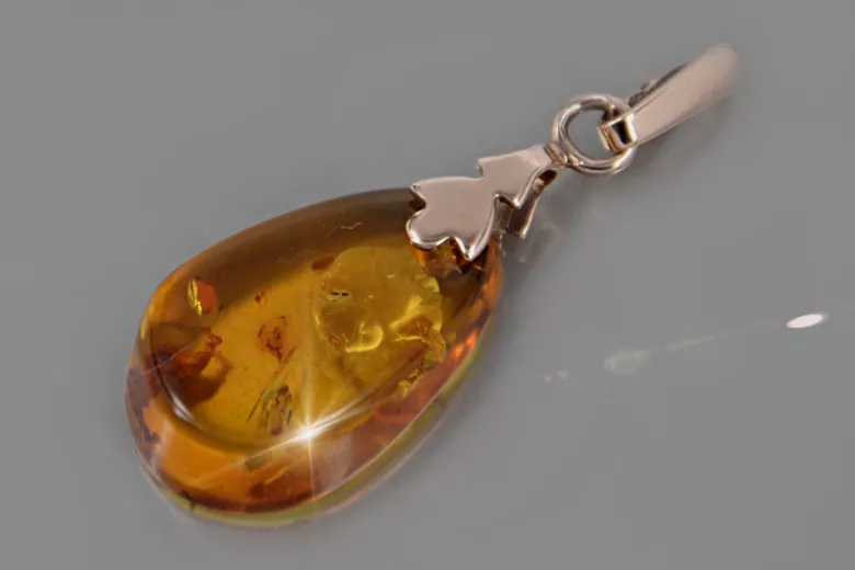 "Authentic Amber Pendant Encased in Vintage 14K Rose Gold 585" vpab015