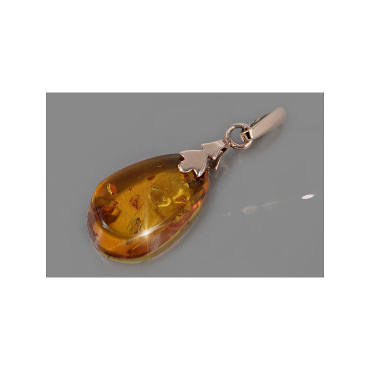 "Authentic Amber Pendant Encased in Vintage 14K Rose Gold 585" vpab015