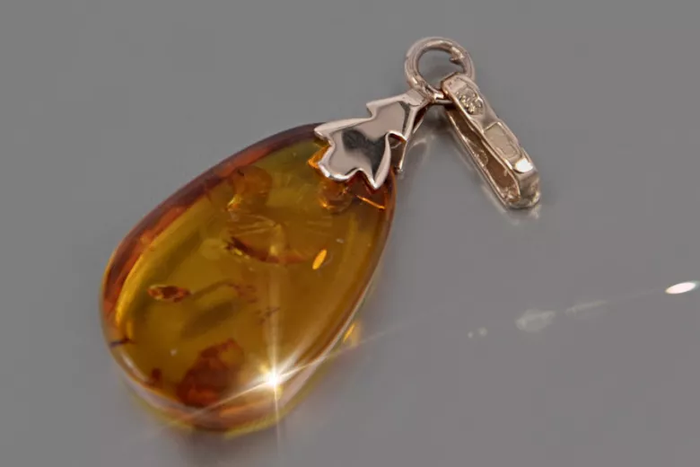 "Authentic Amber Pendant Encased in Vintage 14K Rose Gold 585" vpab015