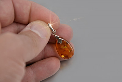 "Authentic Amber Pendant Encased in Vintage 14K Rose Gold 585" vpab015