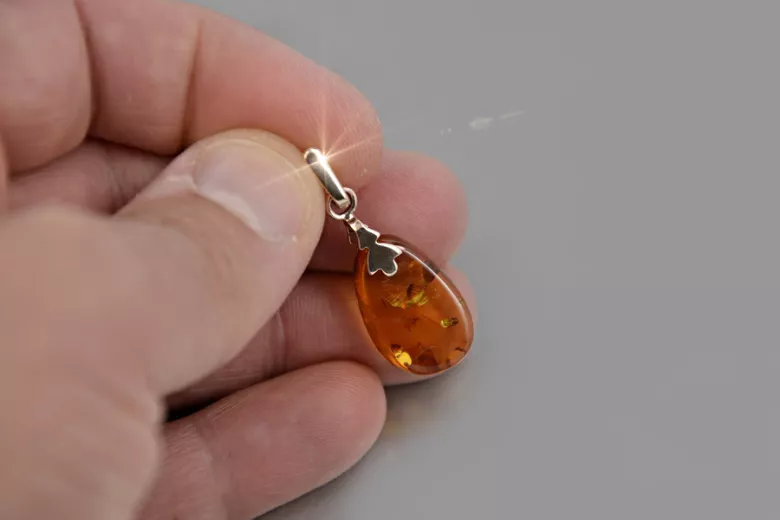 "Authentic Amber Pendant Encased in Vintage 14K Rose Gold 585" vpab015