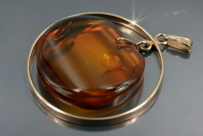 "Pendentif d'Or Rose 14 Carats 585 avec Ambre Vintage Authentique" vpab016