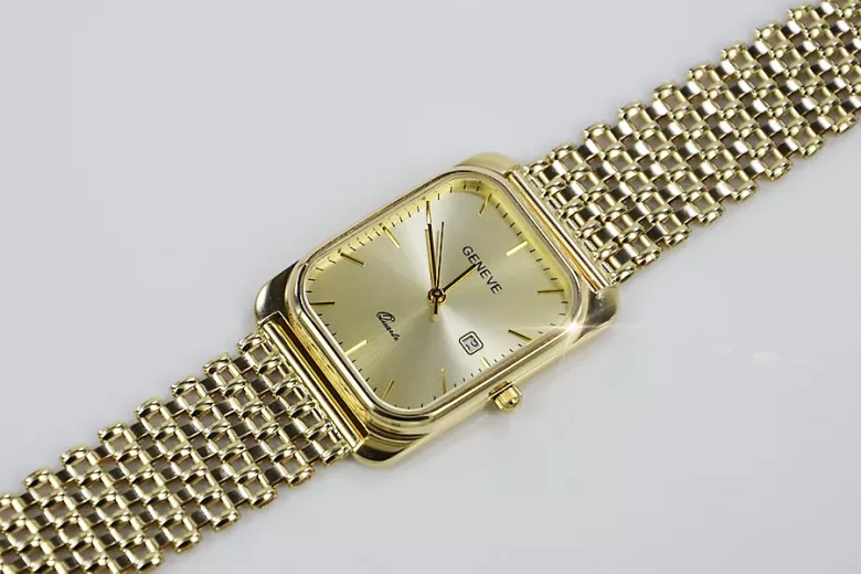 Gold men's watch Geneve ★ zlotychlopak.pl ★ Gold purity 585 333 Low Price!