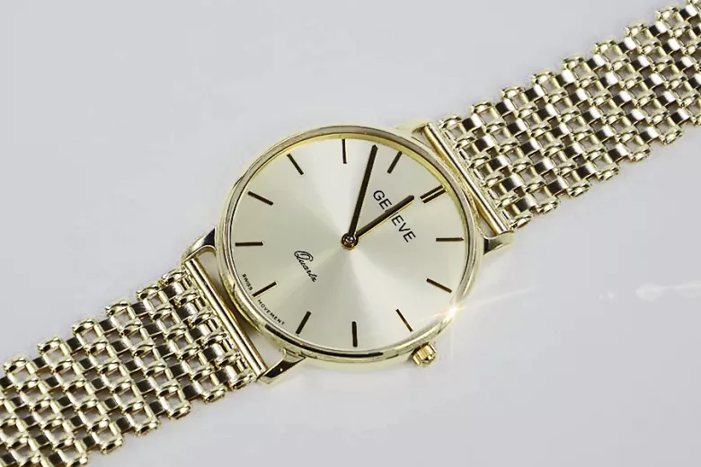 Gold men's watch Geneve ★ zlotychlopak.pl ★ Gold purity 585 333 Low Price!