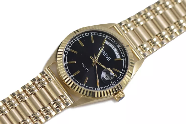 Gold men's watch Geneve ★ zlotychlopak.pl ★ Gold purity 585 333 Low Price!