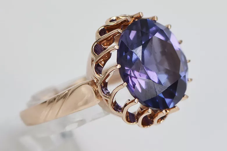 Bague Russe Soviétique Rose Or 14K Alexandrite Rubis Émeraude Saphir Zircon 585 vrc035