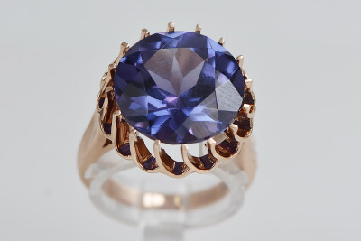 Anillo de oro rosa soviético ruso 14K Alejandrita Rubí Esmeralda Zafiro Zircon 585 vrc035