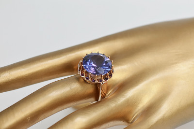 Russische sowjetische Rose 14k 585 Gold Alexandrit Rubin Smaragd Saphir Zirkon Ring vrc035