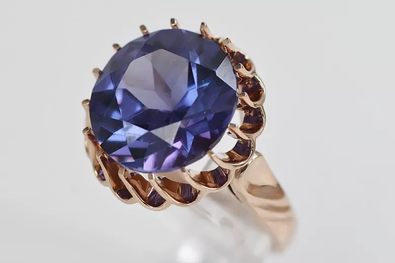 Bague Russe Soviétique Rose Or 14K Alexandrite Rubis Émeraude Saphir Zircon 585 vrc035