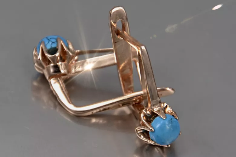 "Chic Turquoise 14K Rose Gold Earrings in Vintage Style" vetq200