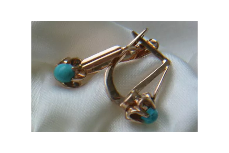 "Bijoux vintage : Boucles d'oreilles en or rose 14k 585 et turquoise" vetq200