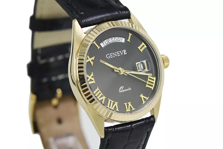 Gelbe 14-Karat-Gold-Herren-Damen-Geneve-Uhr mw013y