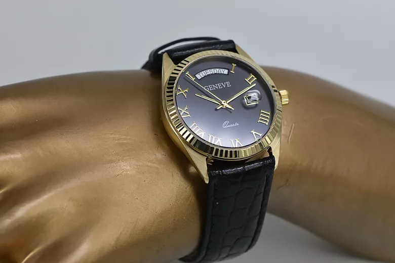 Gold men's watch Geneve ★ zlotychlopak.pl ★ Gold purity 585 333 Low Price!