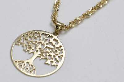 Pendentif moderne en or italien arbre porte-bonheur & chaîne Singapour