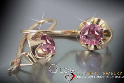 Boucles d’oreilles en or rose soviétique russe 14k 585 vec059 alexandrite rubis émeraude saphir ...