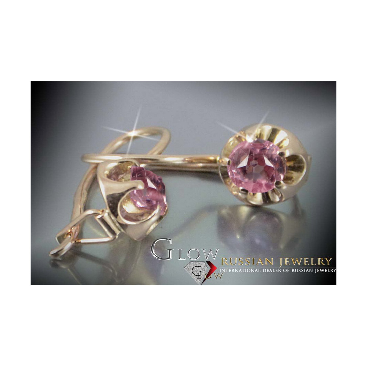 Boucles d’oreilles en or rose soviétique russe 14k 585 vec059 alexandrite rubis émeraude saphir ...