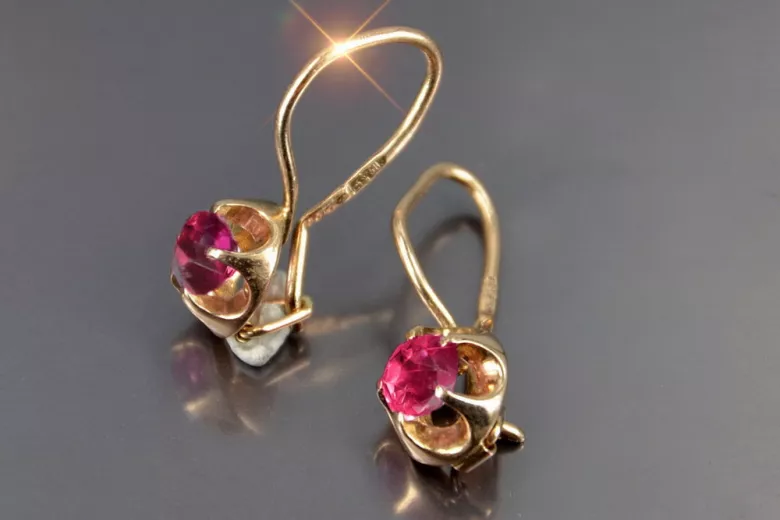 Boucles d’oreilles en or rose soviétique russe 14k 585 vec059 alexandrite rubis émeraude saphir ...