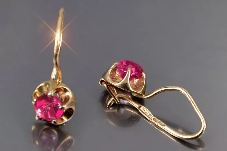 Vintage rose pink 14k 585 gold earrings vec059 alexandrite ruby emerald sapphire ...