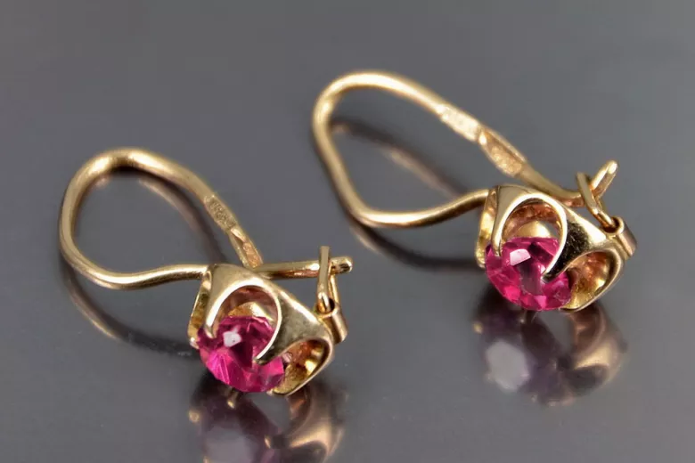 Boucles d’oreilles en or rose soviétique russe 14k 585 vec059 alexandrite rubis émeraude saphir ...