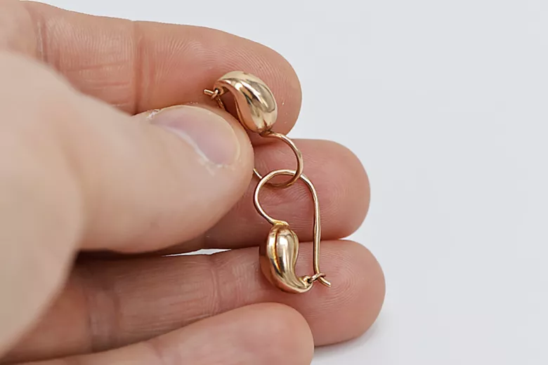 "Aretes de Pera Estilo Vintage, Hechos de Oro Rosa Antiguo Original de 14k Sin Piedras" ven115