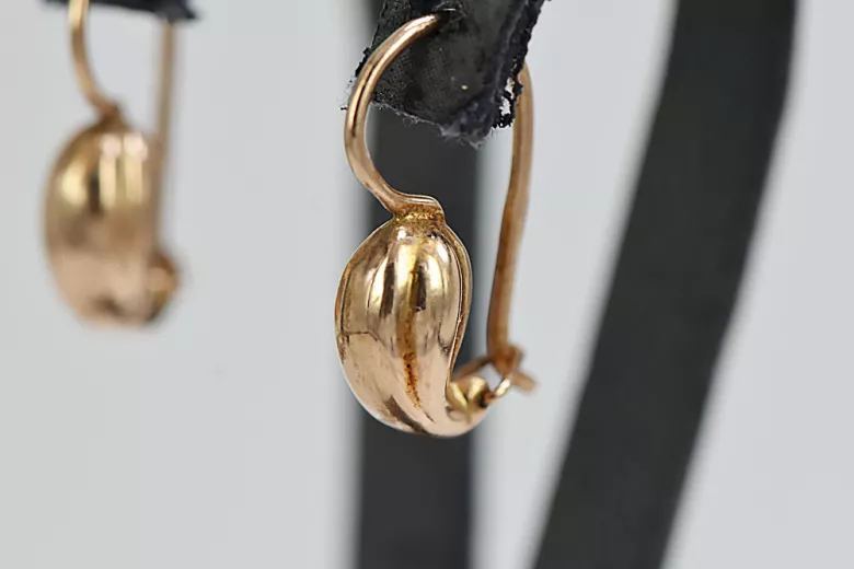 "Aretes de Pera Estilo Vintage, Hechos de Oro Rosa Antiguo Original de 14k Sin Piedras" ven115