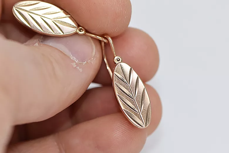 "Keine Steine, 14k 585 Gold Vintage-Roségold Blatt Ohrringe im Retro-Stil" ven116