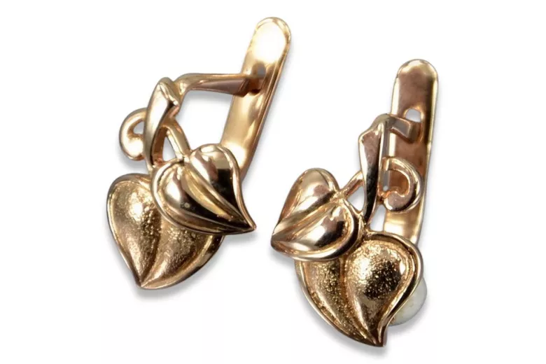 "14K Rose Gold Vintage Leaf Earrings in Original No Stones Style" ven142