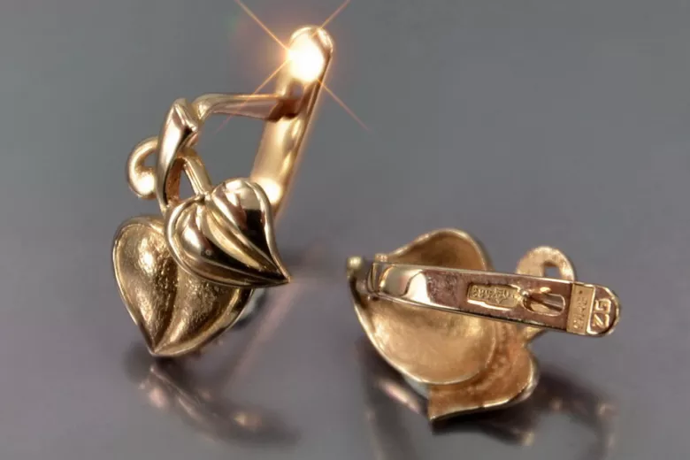 "Joyas Vintage: Pendientes de Hoja en Oro Rosa Antiguo Original de 14k Sin Piedras" ven142