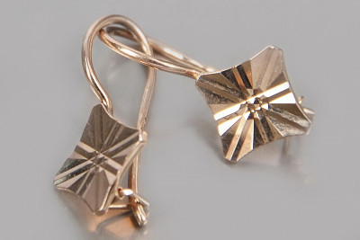 "Timeless 14K 585 Rose Gold Vintage Style Square Earrings - No Stones" ven156