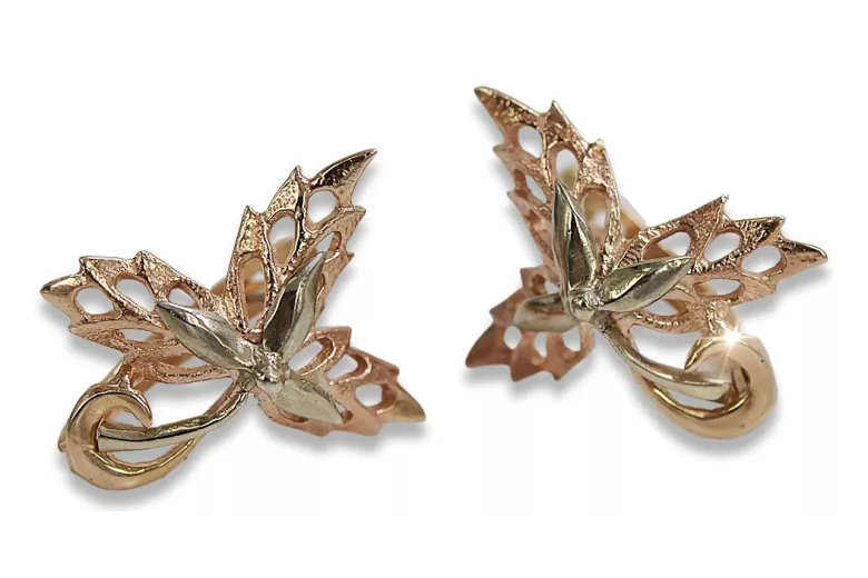 "Timeless 14K Rose Gold Maple Leaf Earrings - Vintage and No Stones" ven177