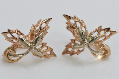 "Timeless 14K Rose Gold Maple Leaf Earrings - Vintage and No Stones" ven177