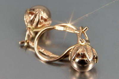 "Oro Rosa Antiguo Original de 14k - Aretes de Bola Vintage Sin Piedras" ven180