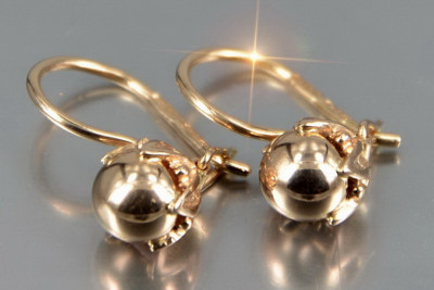 "Vintage Rose Pink Ball Earrings in 14K Original Vintage Gold, No Stones" ven180