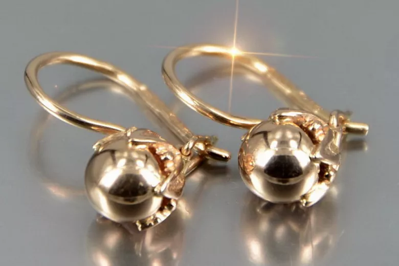 Elegante Originales Vintage-Roségold aus 14 Kara Vintage Ball Ohrringe ohne Steine ven180