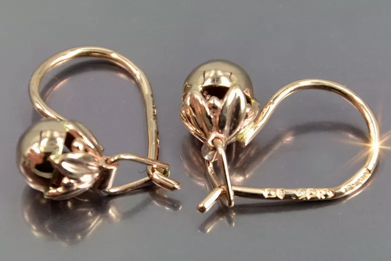 "Oro Rosa Antiguo Original de 14k - Aretes de Bola Vintage Sin Piedras" ven180