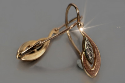 "Boucles d'oreilles feuille d'époque en or rose 14 carats 585 Pas de pierres" ven193