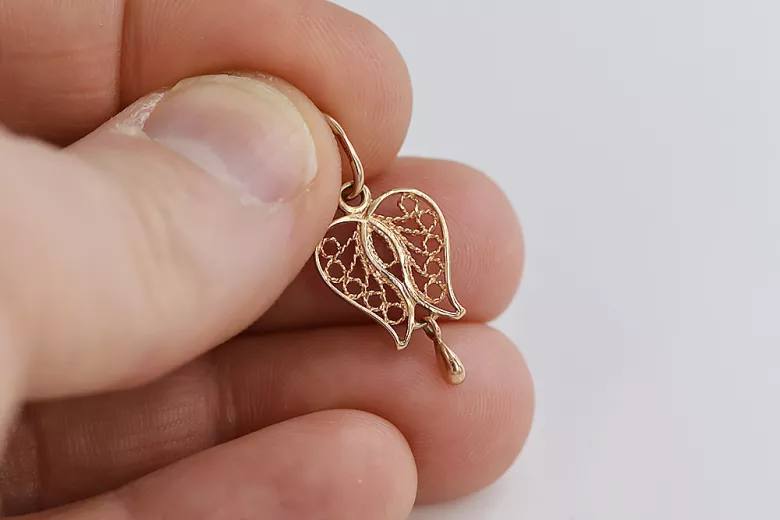 "No Stones Vintage Leaf Pendant in Original 14K Rose Pink Gold" vpn025