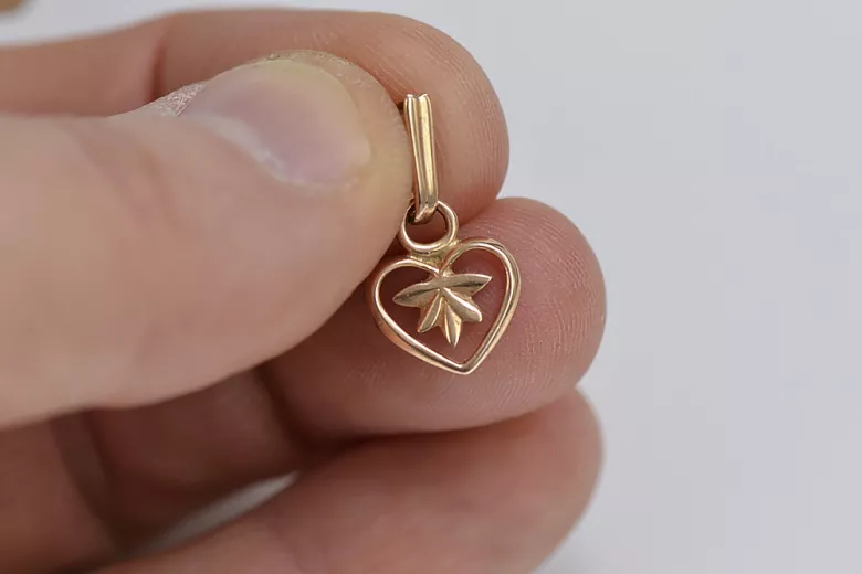 "Original Vintage 14K 585 Rose Gold Heart Pendant, No Stones" vpn053