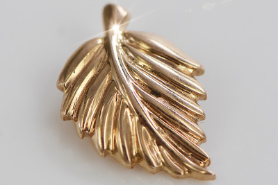 "Pendentif Vintage en Forme de Feuille en Or Rose 14 Carats 585, Sans Pierres" vpn054