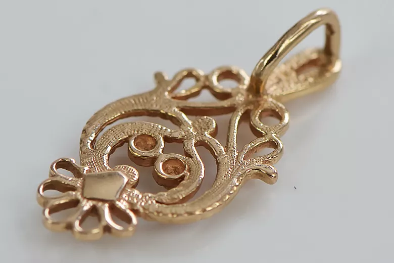 "No Stones Original Vintage Leaf Pendant in 14K 585 Rose Gold" vpn056