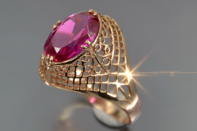 Bague Russe Soviétique Rose Or 14K Alexandrite Rubis Émeraude Saphir Zircon 585 vrc069