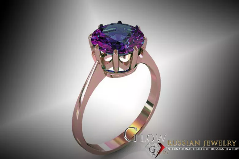 Russian Soviet rose 14k 585 gold Alexandrite Ruby Emerald Sapphire Zircon ring  vrc157