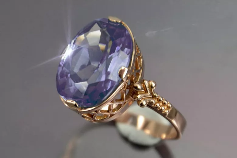 Russe soviétique rose 14k 585 or Alexandrite Rubis Émeraude Saphir Zircon bague vrc224