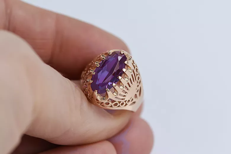 Russe soviétique rose 14k 585 or Alexandrite Rubis Émeraude Saphir Zircon bague vrc020